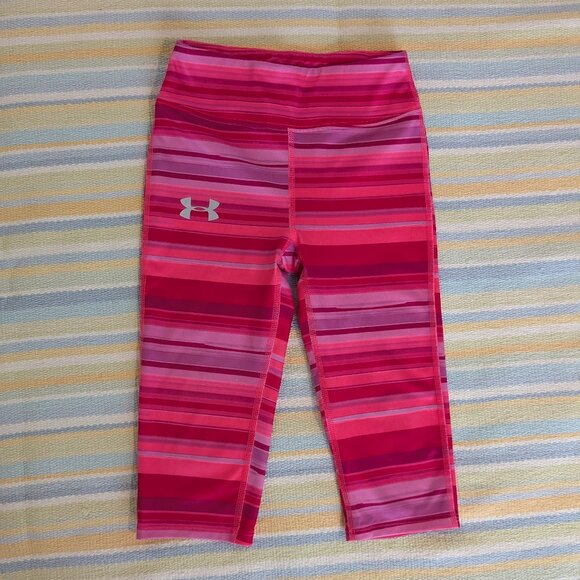 ⭐ Under Armour Kids' Pink Striped Leggings Small Under Armour - Picture 1 of 7